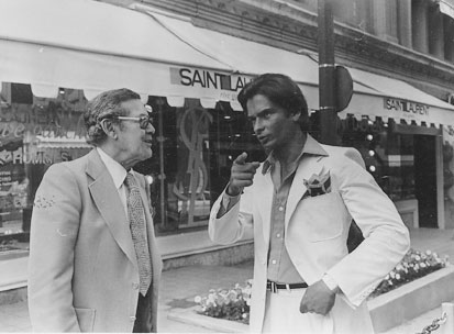 Kim Weiss and Charles Saint Laurent (father of Yves) in front of his 'Saint Laurent - Rive Gauche' shop in Avenue des Beaux-Arts, Monte-Carlo (1975). Photo: Danish weekly SE og HØR.
