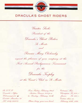 Kim Weiss joined Gunter Sachs' Dracula's Ghost Riders Club in St. Moritz on January 25, 1977.
